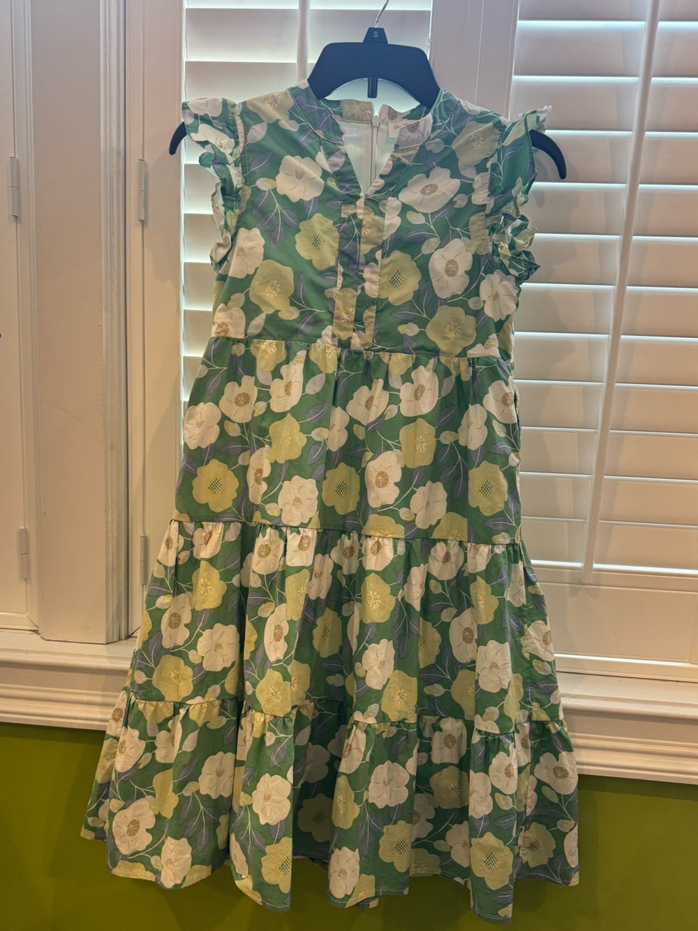 ShopTheMint Girls Green Floral Tiered Dress
